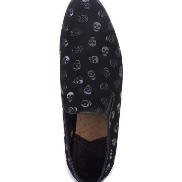 ROBERT GRAHAM Delphi Venetian Embossed Skull Leather Black Loafer - Picture 4 of 5